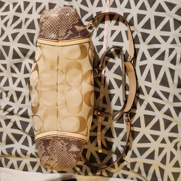 Beige COACH Signature Canvas & Python Embossed Leather Ashley Tote - Picture 6 of 6
